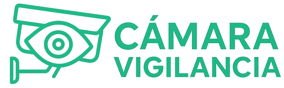 Logotipo en color verde de Cámara Vigilancia con icono de cámara y ojo.